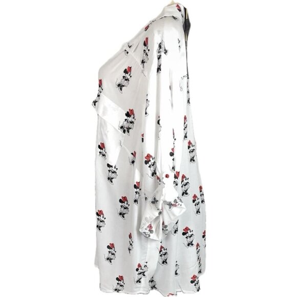 Disney +4 White Split Neck Minnie Mouse Graphic Button Collar 3/4 Sleeve Shirt - Picture 5 of 6